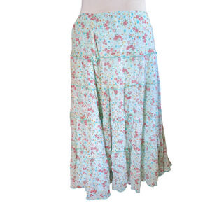 Size 10 Sundance 100% silk blue green floral midi women's skirt #20